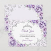 Lilac Purple Silver Floral Quinceanera Dankeskarte (Vorne/Hinten)
