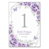 Lilac Purple Silver Floral Quinceanera Tischnummer (Rückseite)