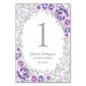 Lilac Purple Silver Floral Quinceanera Tischnummer (Rückseite)