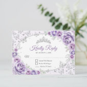 Lilac Purple Silver Quinceanera Reply RSVP Karte (Stehend Vorderseite)