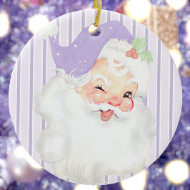 Lilac Purple Vintage Winking Santa Christmas Keramik Ornament