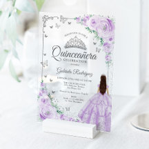 Lilac Purple Watercolor Roses Silver Quinceanera