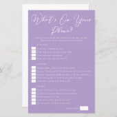 Lilac Purple What's On Your Phone Bridal Shower (Vorne/Hinten)
