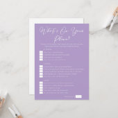 Lilac Purple What's On Your Phone Bridal Shower Karte (Vorderseite/Rückseite Beispiel)