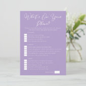Lilac Purple What's On Your Phone Bridal Shower Karte (Stehend Vorderseite)