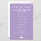 Lilac Purple Would She Rather Bridal Shower Game (Vorne/Hinten)
