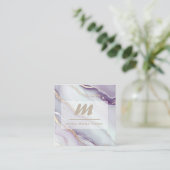 *~* Lilac QR AP66 Marble Glam Luxe Glitzer Initial Quadratische Visitenkarte (Stehend Vorderseite)