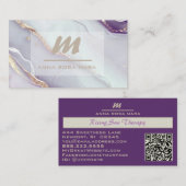 *~* Lilac QR Marble Glam Luxe Glitzer Initial AP66 Visitenkarte (Vorne/Hinten)