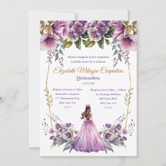 Lilac Quinceañera Einladung (Vorderseite)