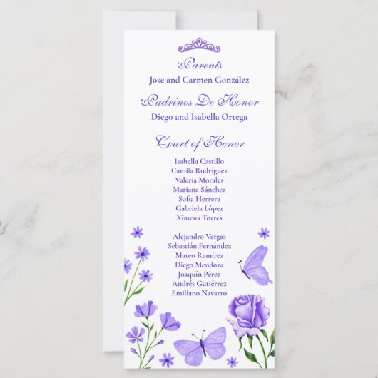 Lilac Quinceañera Ordensprogramm (Rückseite)