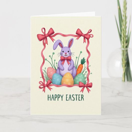 Lilac Rabbit Bow Pattern Card Karte (Vorderseite)
