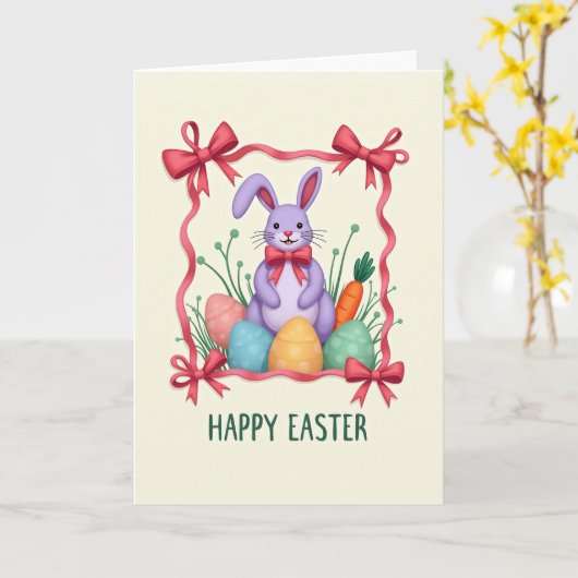 Lilac Rabbit Bow Pattern Card Karte (Gelbe Blume)