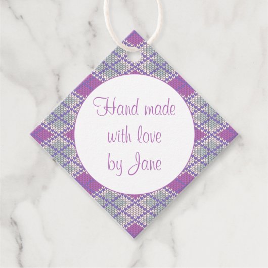 LILAC RAUTE STRICK Diamond "Handmade" Tags Geschenkanhänger (Vorderseite)