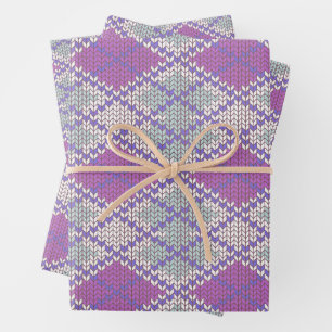 LILAC-RAUTE-STRICK-Flachpapier Geschenkpapier Set