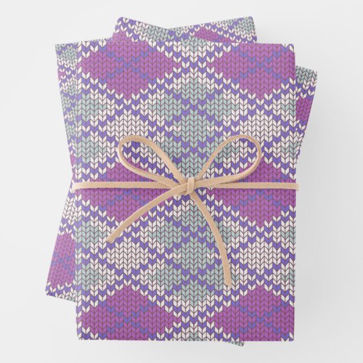 LILAC-RAUTE-STRICK-Flachpapier Geschenkpapier Set (Beispiel)