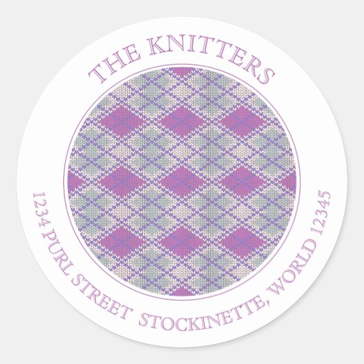 LILAC RAUTE STRICK Große Round-Address-Labels Runder Aufkleber (Vorderseite)