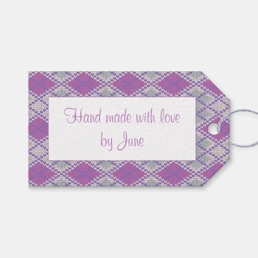 LILAC RAUTE STRICK Rechteck "Handgefertigte Tags" Geschenkanhänger (Vorderseite (Horizontal))