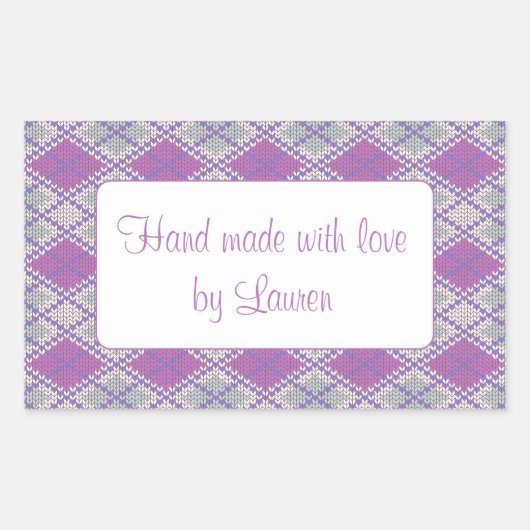 LILAC RAUTE STRICK Rectangle "Hand Made Stickers" Rechteckiger Aufkleber (Vorderseite)