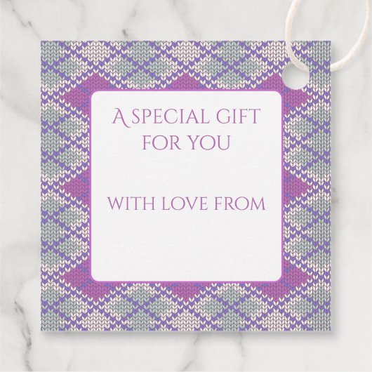 LILAC RAUTE STRICK Square Geschenketags Geschenkanhänger (Rückseite)