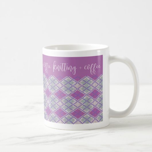 LILAC RAUTE STRICK "Stricken + Kaffee" Weiße Tasse (Rechts)