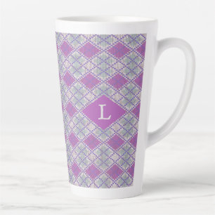 LILAC RAUTE STRICK Tall Latte Tasse + Initial