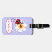 Lilac Red Ladybug & Polka Punkte mit Namen Gepäckm Gepäckanhänger (Vorderseite horizontal)