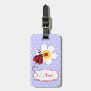 Lilac Red Ladybug & Polka Punkte mit Namen Gepäckm Gepäckanhänger