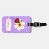 Lilac Red Ladybug & Polka Punkte mit Namen Gepäckm Gepäckanhänger (Vorderseite horizontal)