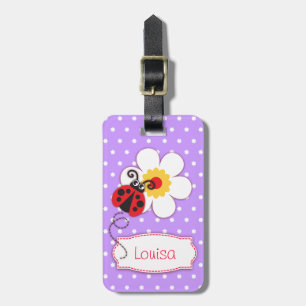 Lilac Red Ladybug & Polka Punkte mit Namen Gepäckm Gepäckanhänger
