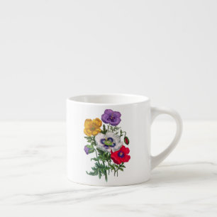 Lilac Red White Yellow Poppies & Green Blätter Espressotasse
