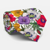 Lilac Red White Yellow Poppies & Green Blätter Krawatte (Gerollt)