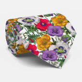 Lilac Red White Yellow Poppies & Green Blätter Krawatte (Gerollt)