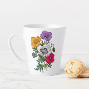 Lilac Red White Yellow Poppies & Green Blätter Milchtasse