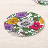 Lilac Red White Yellow Poppies & Green Blätter Runder Pappuntersetzer (Angewinkelt)