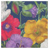 Lilac Red White Yellow Poppies & Green Blätter Stoff (Nahaufnahme)
