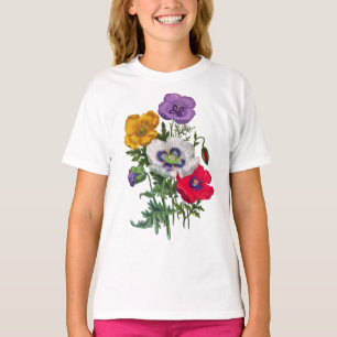 Lilac Red White Yellow Poppies & Green Blätter T-Shirt