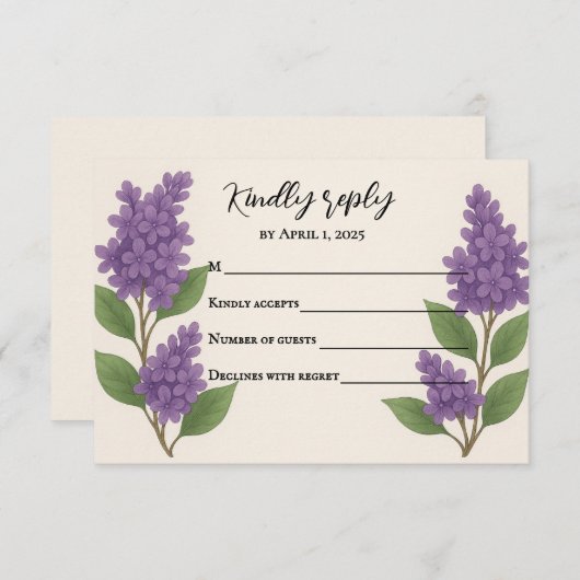 Lilac Reverie RSVP Karte (Vorne/Hinten)