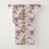 Lilac-Rose auf antikem Goldmarmor Badhandtuch Set (Insitu)