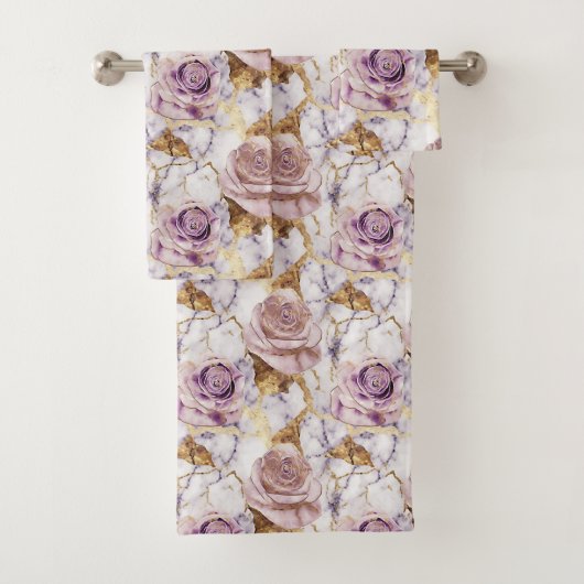 Lilac-Rose auf antikem Goldmarmor Badhandtuch Set (Insitu)