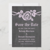 Lilac Rose Chalkboard Save the Date einladen (Vorderseite)
