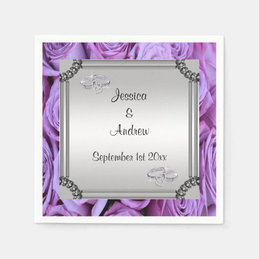 Lilac Rose & Diamond Wedding Rings Serviette (Vorderseite)