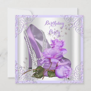 Lilac Rose Hi Heel Lace Pearls Geburtstagsparty Einladung