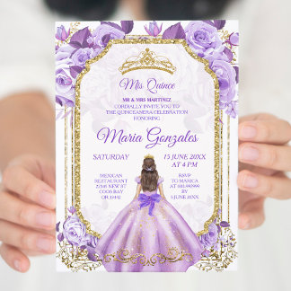 Lilac Rose Mexican Girl Charra Mis Quince 2 Einladung