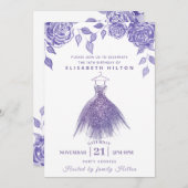 Lilac Rose Modernes Glitzer Kleid 16 . Geburtstag  Einladung (Vorne/Hinten)
