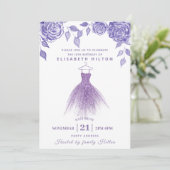 Lilac Rose Modernes Glitzer Kleid 16 . Geburtstag Einladung (Stehend Vorderseite)