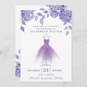 Lilac Rose Modernes Glitzer Kleid 16 . Geburtstag Einladung (Vorne/Hinten)