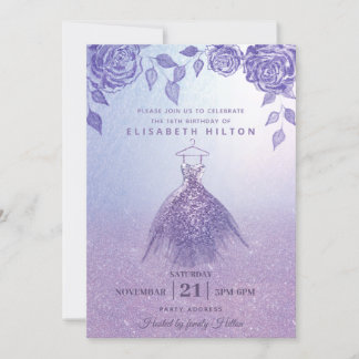 Lilac Rose Modernes Glitzer Kleid 16 . Geburtstag Einladung