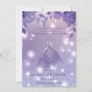 Lilac Rose Modernes Glitzer Kleid 16 . Geburtstag Einladung