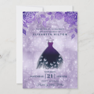 Lilac Rose Modernes Schmetterlingskleid 16 . Gebur Einladung