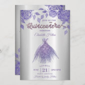 Lilac Rose romantisches Glitzer Kleid Quinceañera Einladung (Vorne/Hinten)